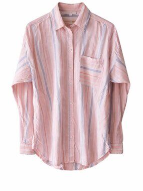 LOFT Striped Button Down Shirt Pink Coral Blue Lightweight XL